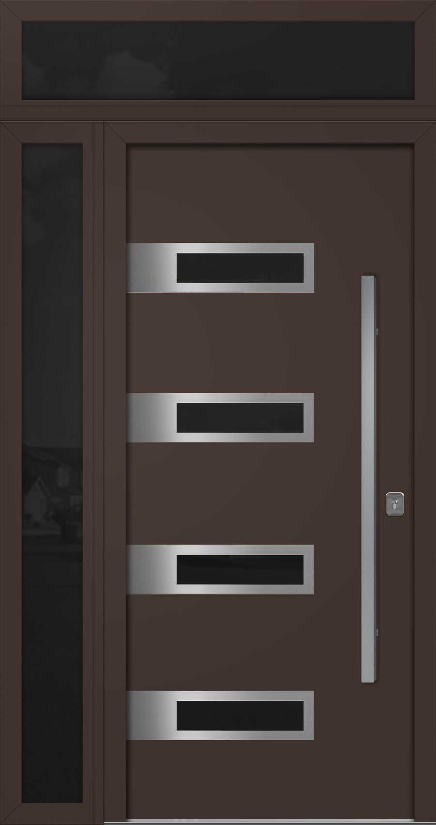Nova Inox S4 Modern Exterior Single Door 36x80 with Sidelight and Transom - Unit 50x95 1/2 - Brown - Doors and Beyond
