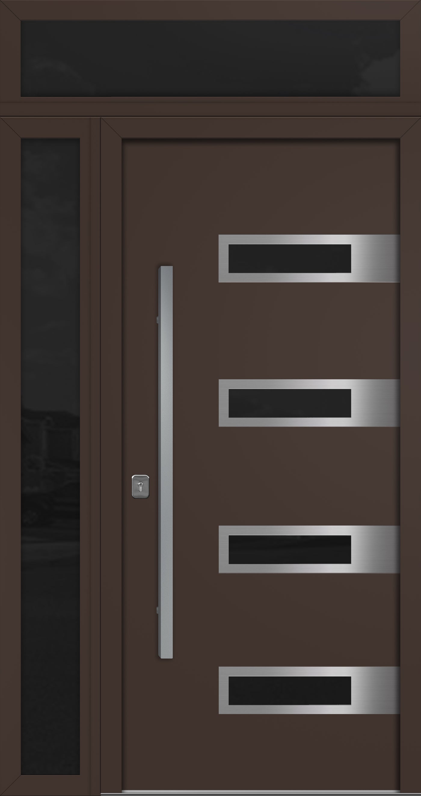 Nova Inox S4 Modern Exterior Single Door 36x80 with Sidelight and Transom - Unit 50x95 1/2 - Brown - Doors and Beyond