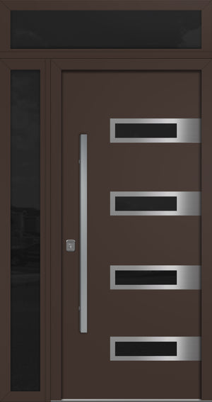 Nova Inox S4 Modern Exterior Single Door 36x80 with Sidelight and Transom - Unit 50x95 1/2 - Brown - Doors and Beyond