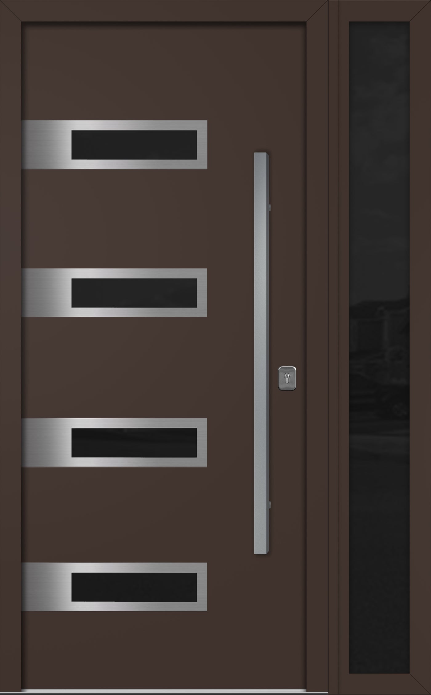 Nova Inox S4 Modern Exterior Single Door W/ (1) 12" Sidelight - Unit 50x81 3/8 - Brown - Doors and Beyond