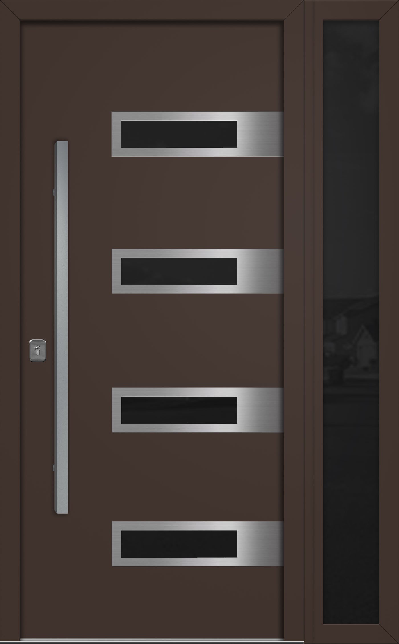Nova Inox S4 Modern Exterior Single Door W/ (1) 12" Sidelight - Unit 50x81 3/8 - Brown - Doors and Beyond