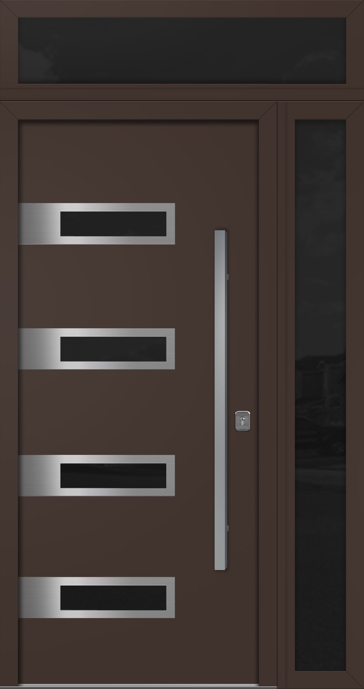 Nova Inox S4 Modern Exterior Single Door 36x80 with Sidelight and Transom - Unit 50x95 1/2 - Brown - Doors and Beyond