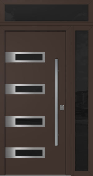 Nova Inox S4 Modern Exterior Single Door 36x80 with Sidelight and Transom - Unit 50x95 1/2 - Brown - Doors and Beyond
