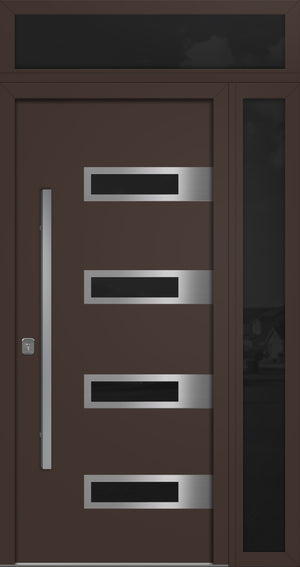 Nova Inox S4 Modern Exterior Single Door 36x80 with Sidelight and Transom - Unit 50x95 1/2 - Brown - Doors and Beyond