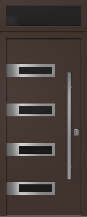 Nova Inox S4 Modern Exterior Single Door 36x80 with Transom - Unit Size 38 x 95 1/2”- Brown - Doors and Beyond