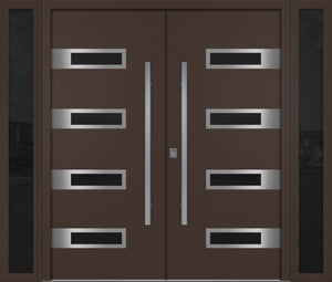 Nova Inox S4 Modern Exterior Double Door W/ (2) 12" Sidelight - Unit 98x81 3/8 - Brown - Doors and Beyond