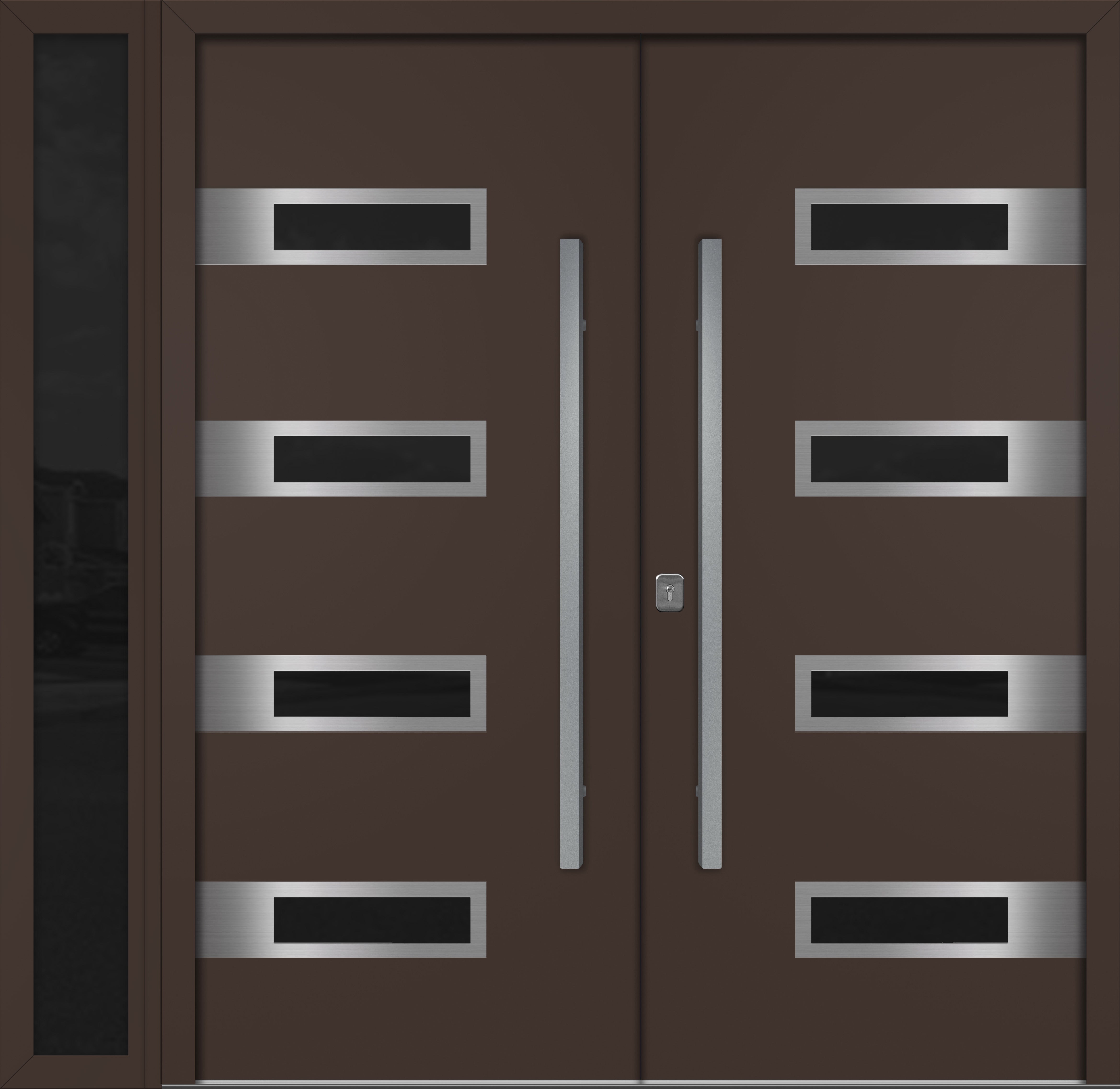 Nova Inox S4  Modern Exterior Double Door W/ (1) 12" Sidelight - Unit 86x81 3/8 - Brown