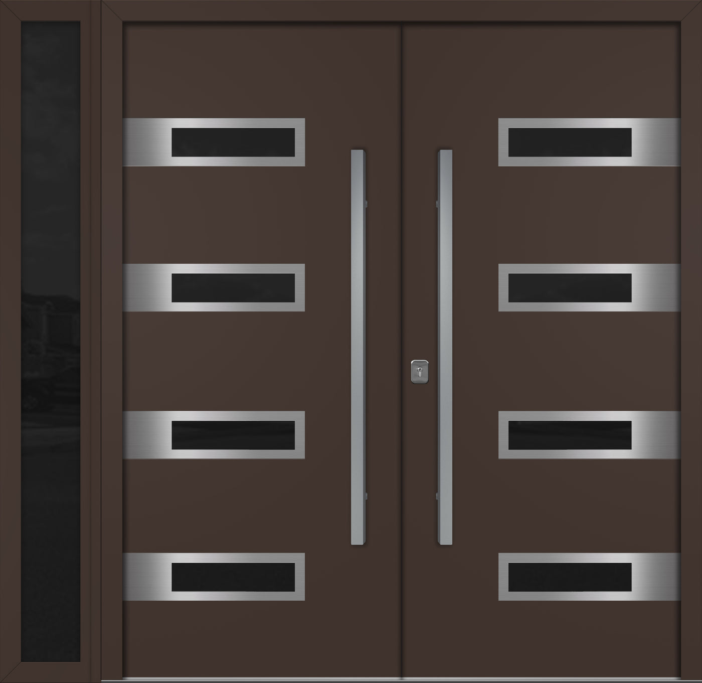 Nova Inox S4 Modern Exterior Double Door W/ (1) 12" Sidelight - Unit 86x81 3/8 - Brown - Doors and Beyond