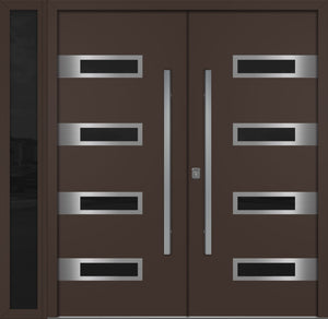 Nova Inox S4 Modern Exterior Double Door W/ (1) 12" Sidelight - Unit 86x81 3/8 - Brown - Doors and Beyond
