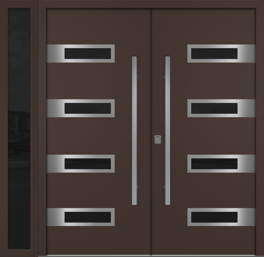 Nova Inox S4 Modern Exterior Double Door W/ (1) 12" Sidelight - Unit 86x81 3/8 - Brown - Doors and Beyond