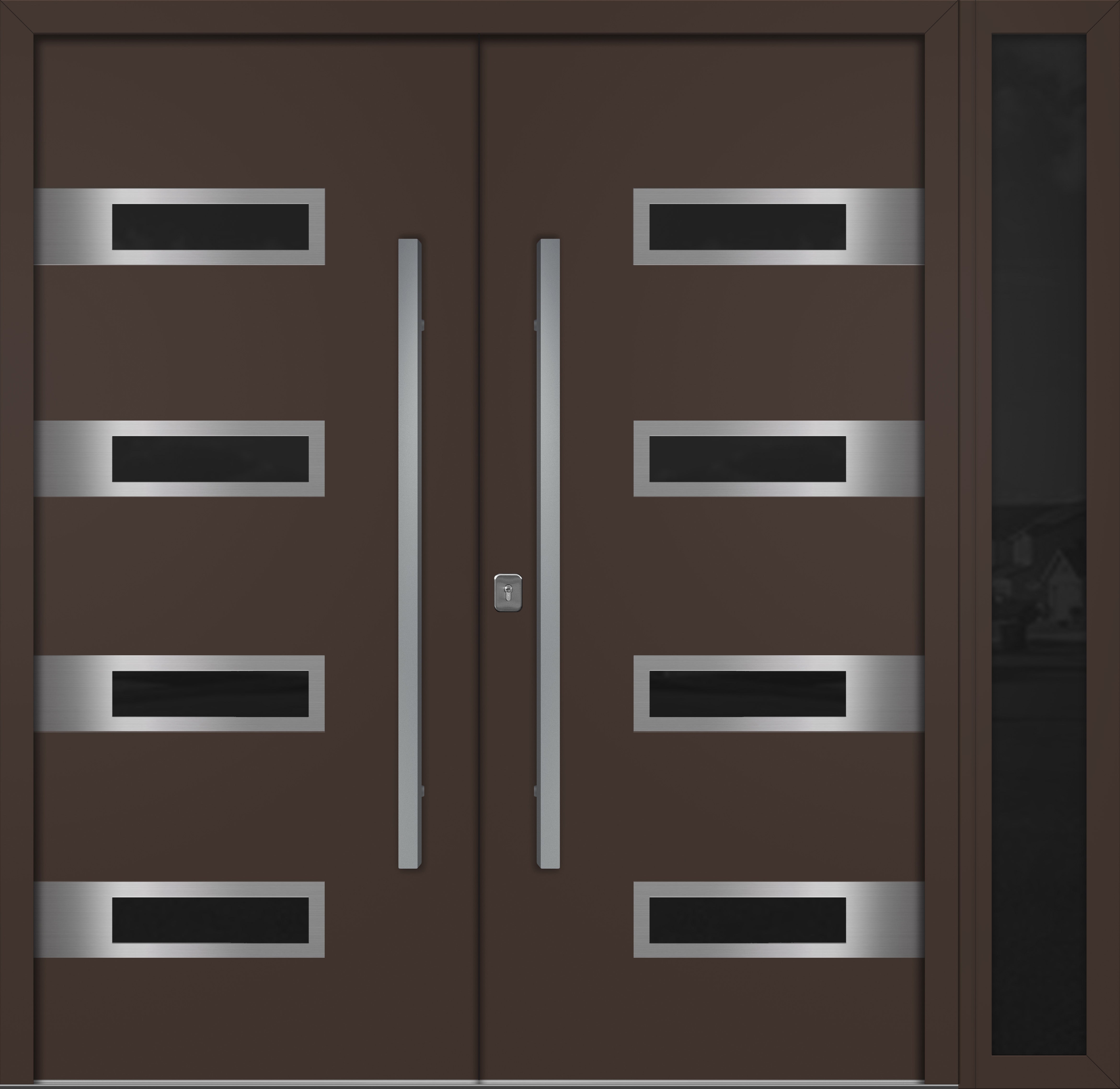 Nova Inox S4  Modern Exterior Double Door W/ (1) 12" Sidelight - Unit 86x81 3/8 - Brown