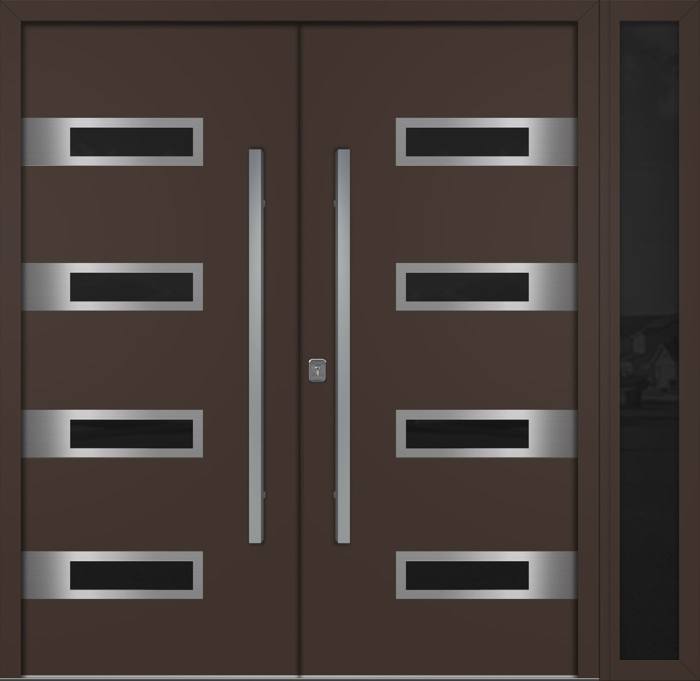 Nova Inox S4 Modern Exterior Double Door W/ (1) 12" Sidelight - Unit 86x81 3/8 - Brown - Doors and Beyond