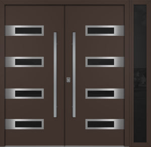 Nova Inox S4 Modern Exterior Double Door W/ (1) 12" Sidelight - Unit 86x81 3/8 - Brown - Doors and Beyond