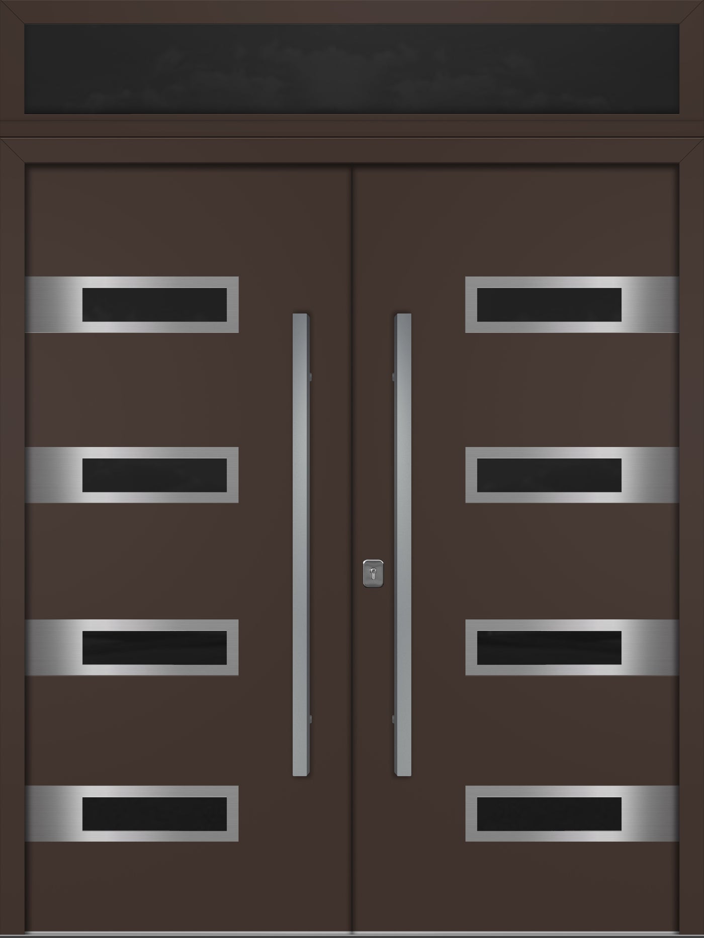 Nova Inox S4 Modern Exterior Double Door 72x80 with Transom - Unit 74x95 1/2 - Brown - Doors and Beyond