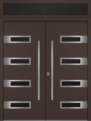 Nova Inox S4 Modern Exterior Double Door 72x80 with Transom - Unit 74x95 1/2 - Brown - Doors and Beyond
