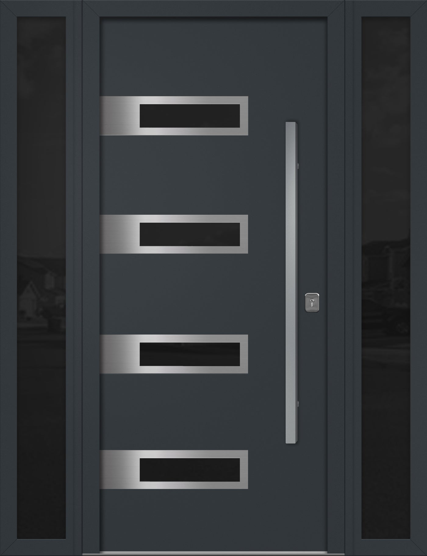 Nova Inox S4 Modern Exterior Single Door W/ (2) 12" Sidelight - Unit 62x81 3/8 - Gray - Doors and Beyond