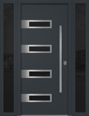 Nova Inox S4 Modern Exterior Single Door W/ (2) 12" Sidelight - Unit 62x81 3/8 - Gray - Doors and Beyond