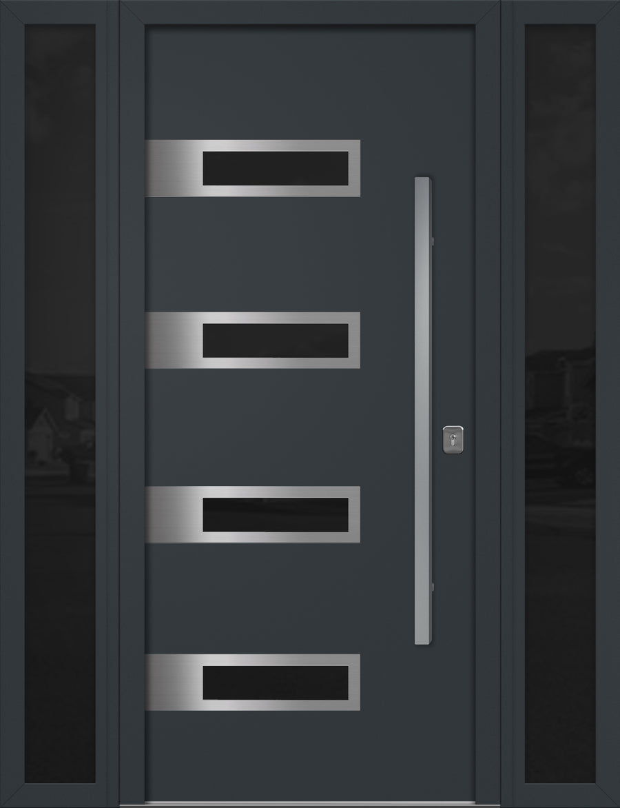 Nova Inox S4 Modern Exterior Single Door W/ (2) 12" Sidelight - Unit 62x81 3/8 - Gray - Doors and Beyond