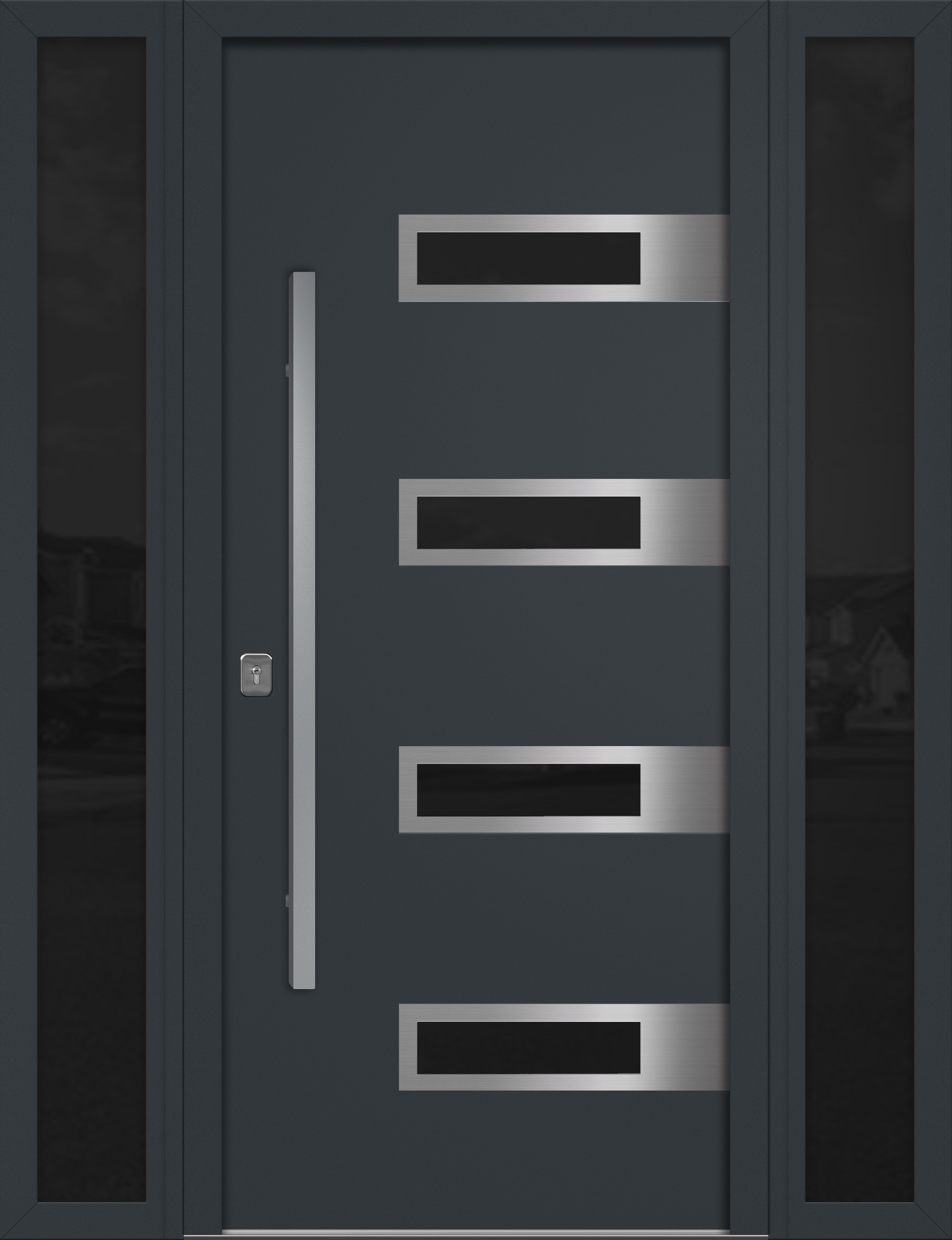 Nova Inox S4 Modern Exterior Single Door W/ (2) 12" Sidelight - Unit 62x81 3/8 - Gray