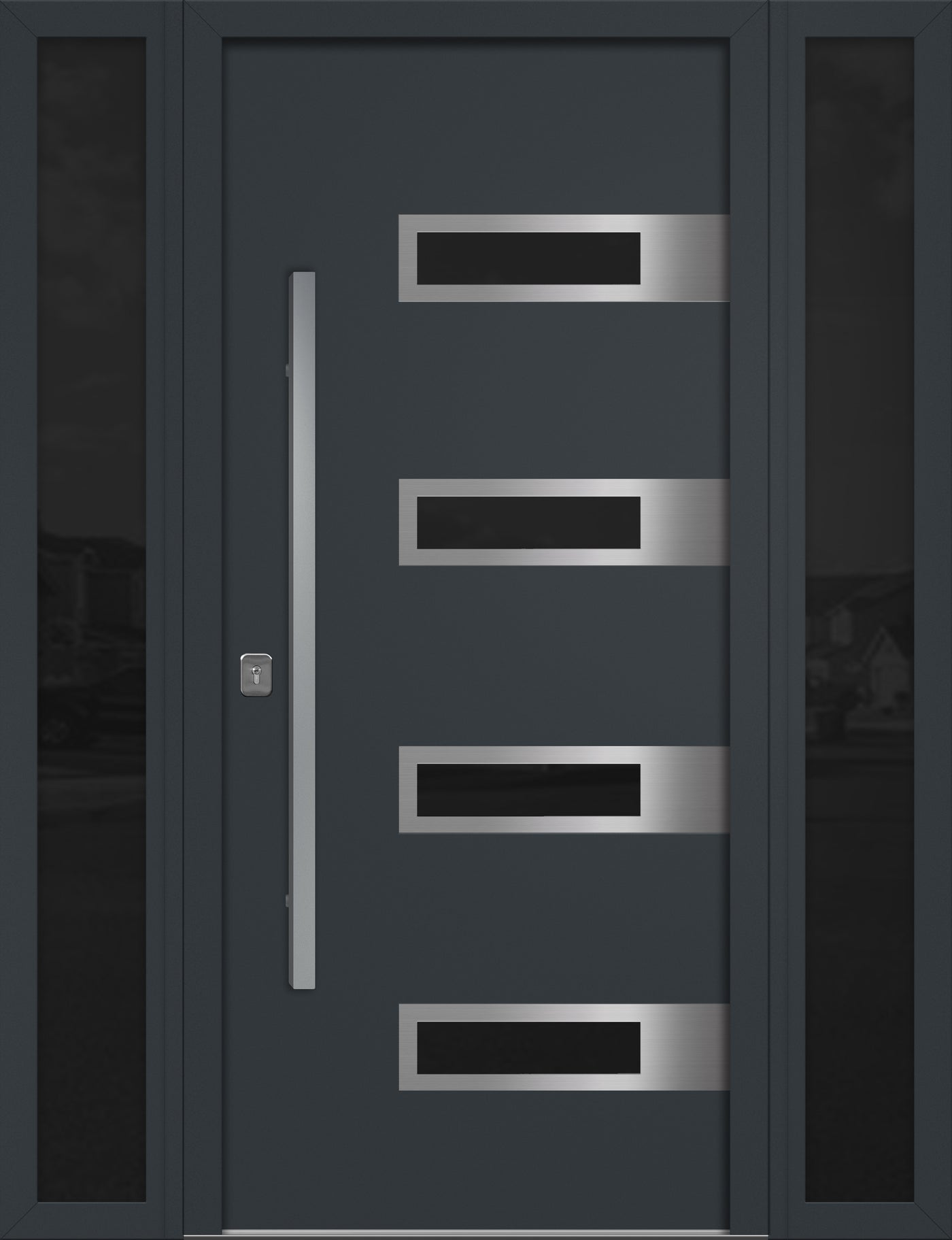 Nova Inox S4 Modern Exterior Single Door W/ (2) 12" Sidelight - Unit 62x81 3/8 - Gray - Doors and Beyond