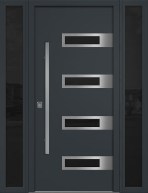 Nova Inox S4 Modern Exterior Single Door W/ (2) 12" Sidelight - Unit 62x81 3/8 - Gray - Doors and Beyond