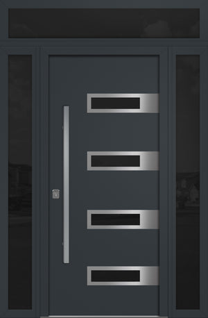 Nova Inox S4 Modern Exterior Single Door 36x80 with 2 Sidelight and Transom - Unit 62x95 1/2 - Gray - Doors and Beyond
