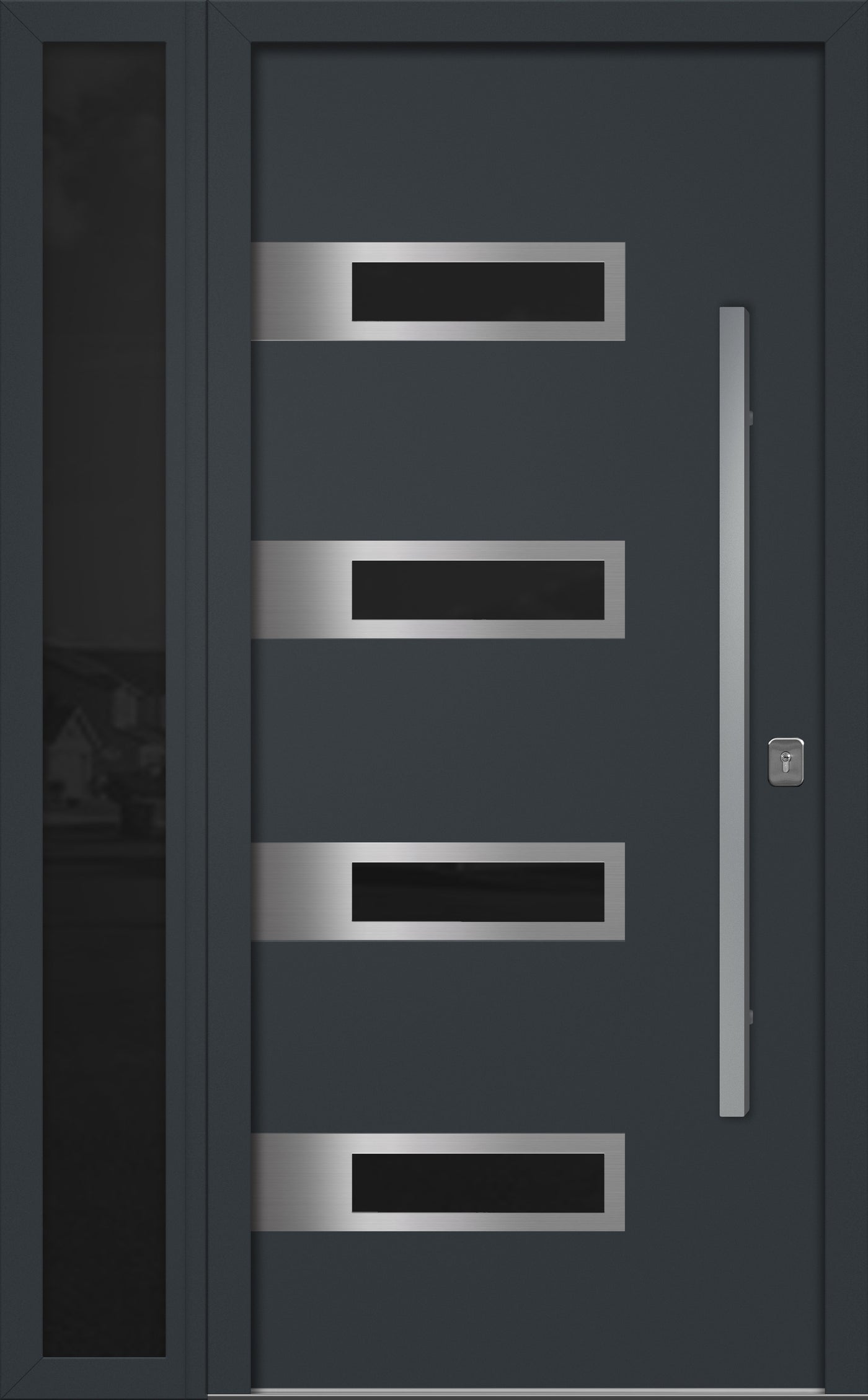 Nova Inox S4 Modern Exterior Single Door W/ (1) 12" Sidelight - Unit 50x81 3/8 - Gray - Doors and Beyond