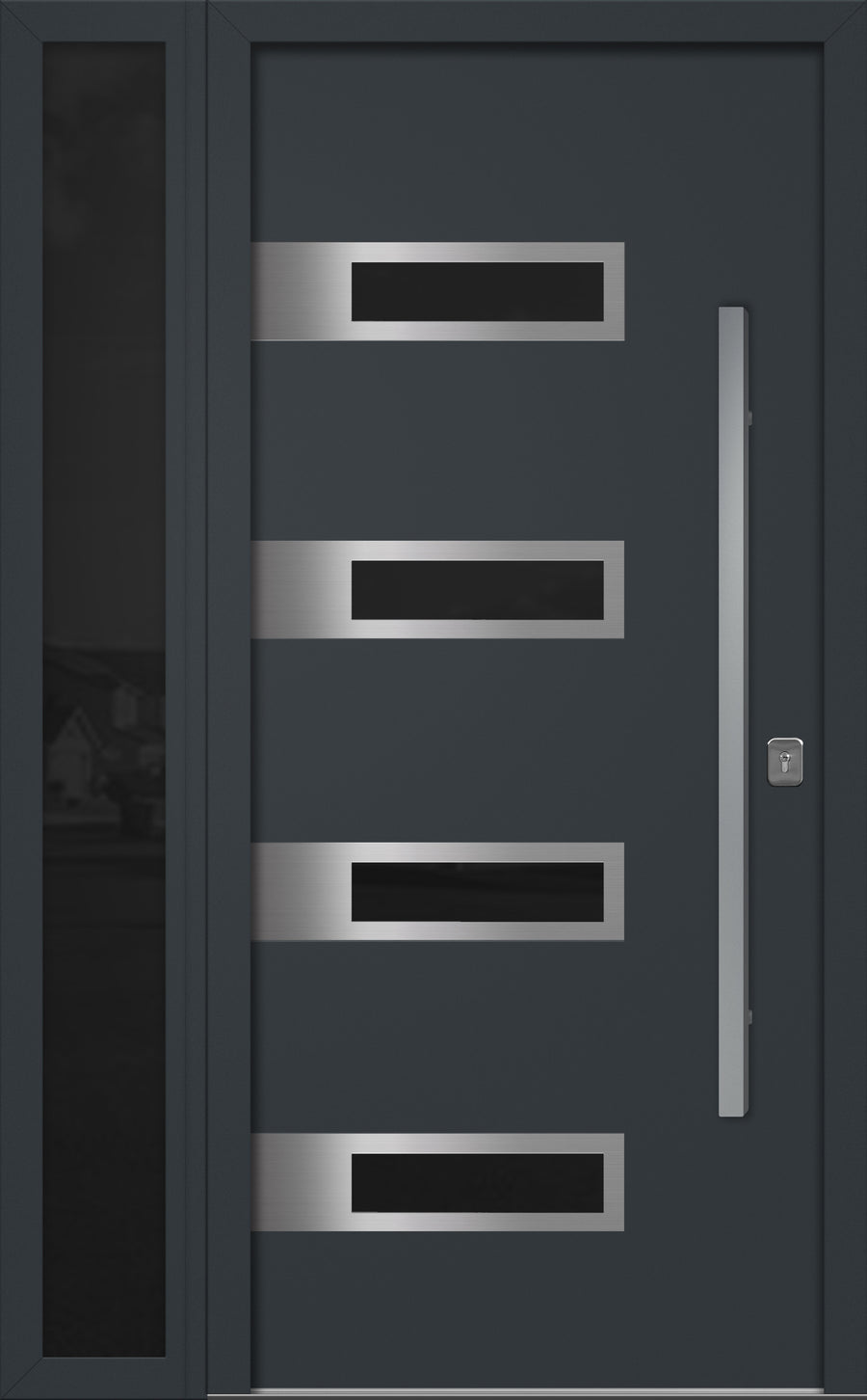 Nova Inox S4 Modern Exterior Single Door W/ (1) 12" Sidelight - Unit 50x81 3/8 - Gray - Doors and Beyond