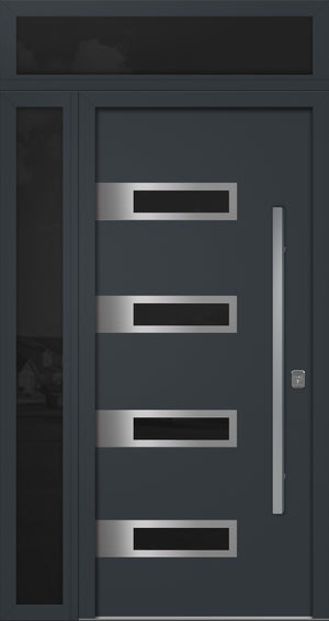 Nova Inox S4 Modern Exterior Single Door 36x80 with Sidelight and Transom - Unit 50x95 1/2 - Gray - Doors and Beyond