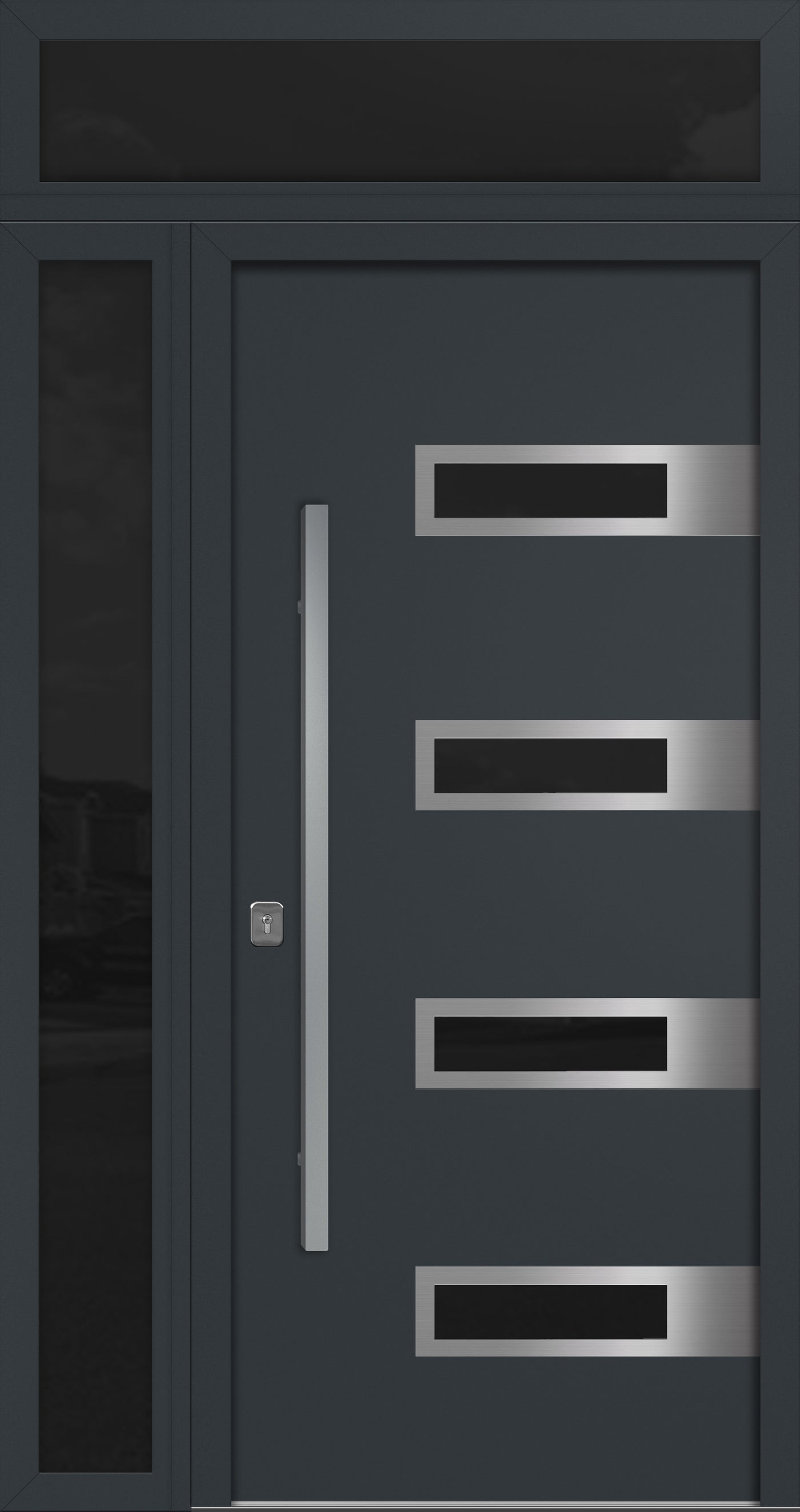 Nova Inox S4 Modern Exterior Single Door 36x80 with Sidelight and Transom - Unit 50x95 1/2 - Gray - Doors and Beyond