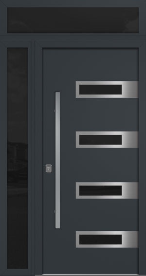 Nova Inox S4 Modern Exterior Single Door 36x80 with Sidelight and Transom - Unit 50x95 1/2 - Gray - Doors and Beyond