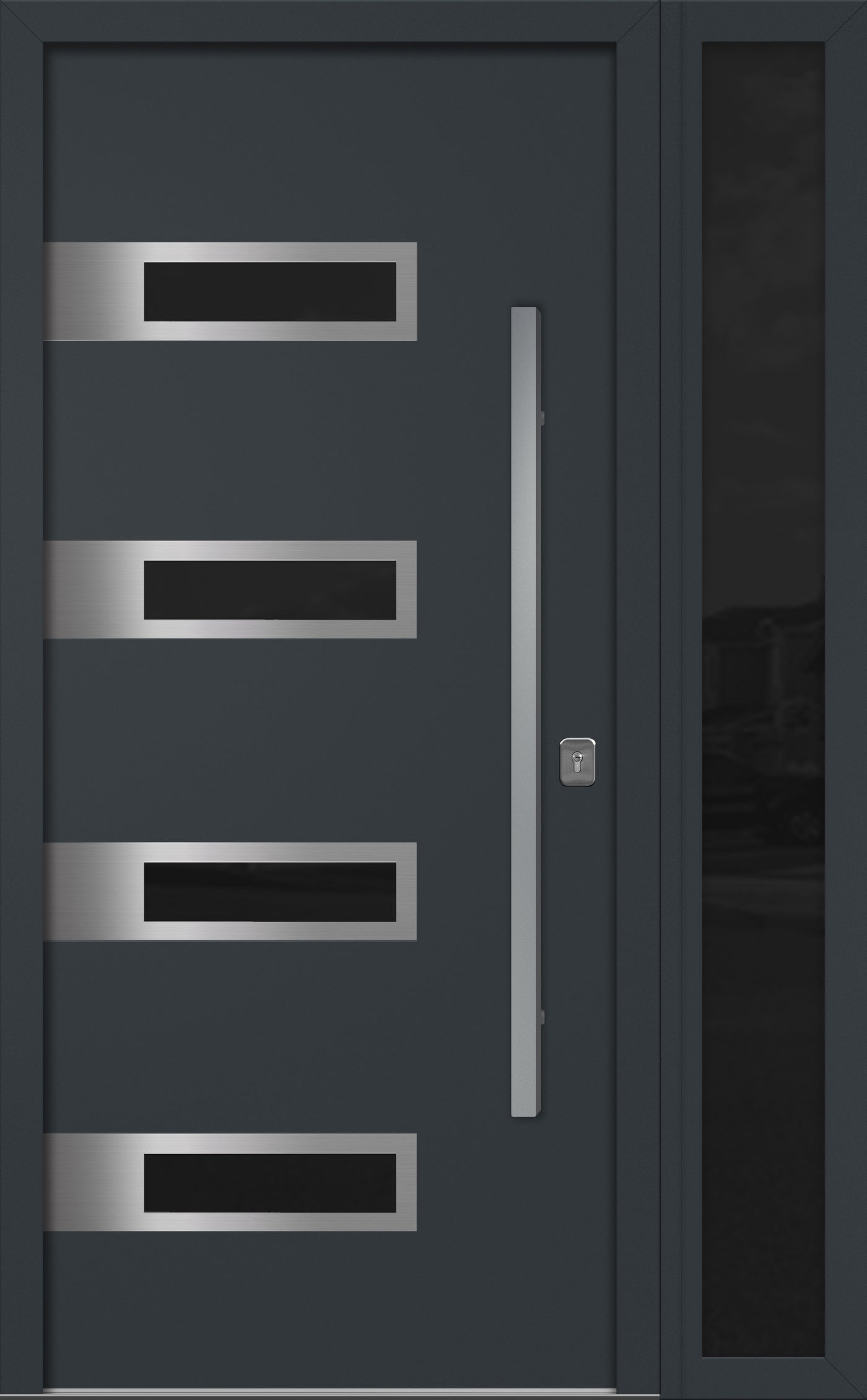 Nova Inox S4 Modern Exterior Single Door W/ (1) 12" Sidelight - Unit 50x81 3/8 - Gray - Doors and Beyond