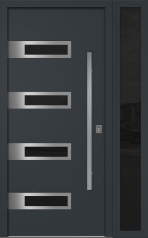 Nova Inox S4 Modern Exterior Single Door W/ (1) 12" Sidelight - Unit 50x81 3/8 - Gray - Doors and Beyond