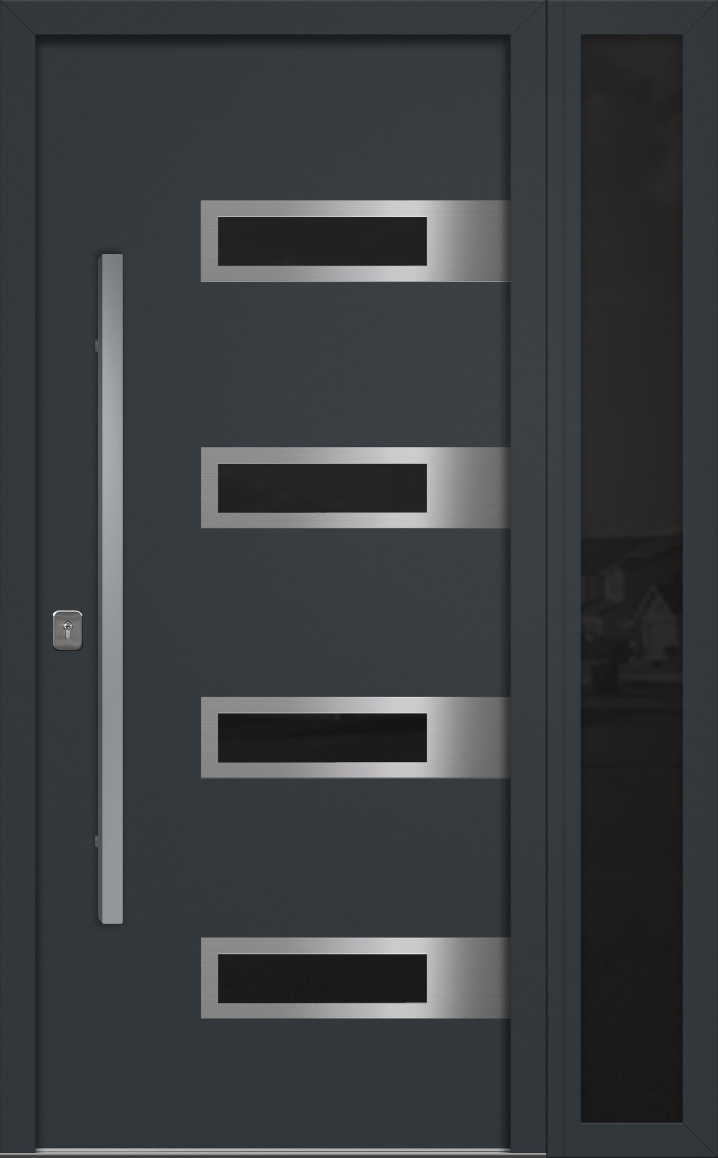 Nova Inox S4 Modern Exterior Single Door W/ (1) 12" Sidelight - Unit 50x81 3/8 - Gray - Doors and Beyond