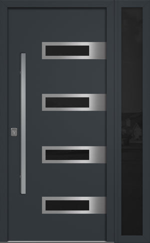 Nova Inox S4 Modern Exterior Single Door W/ (1) 12" Sidelight - Unit 50x81 3/8 - Gray - Doors and Beyond
