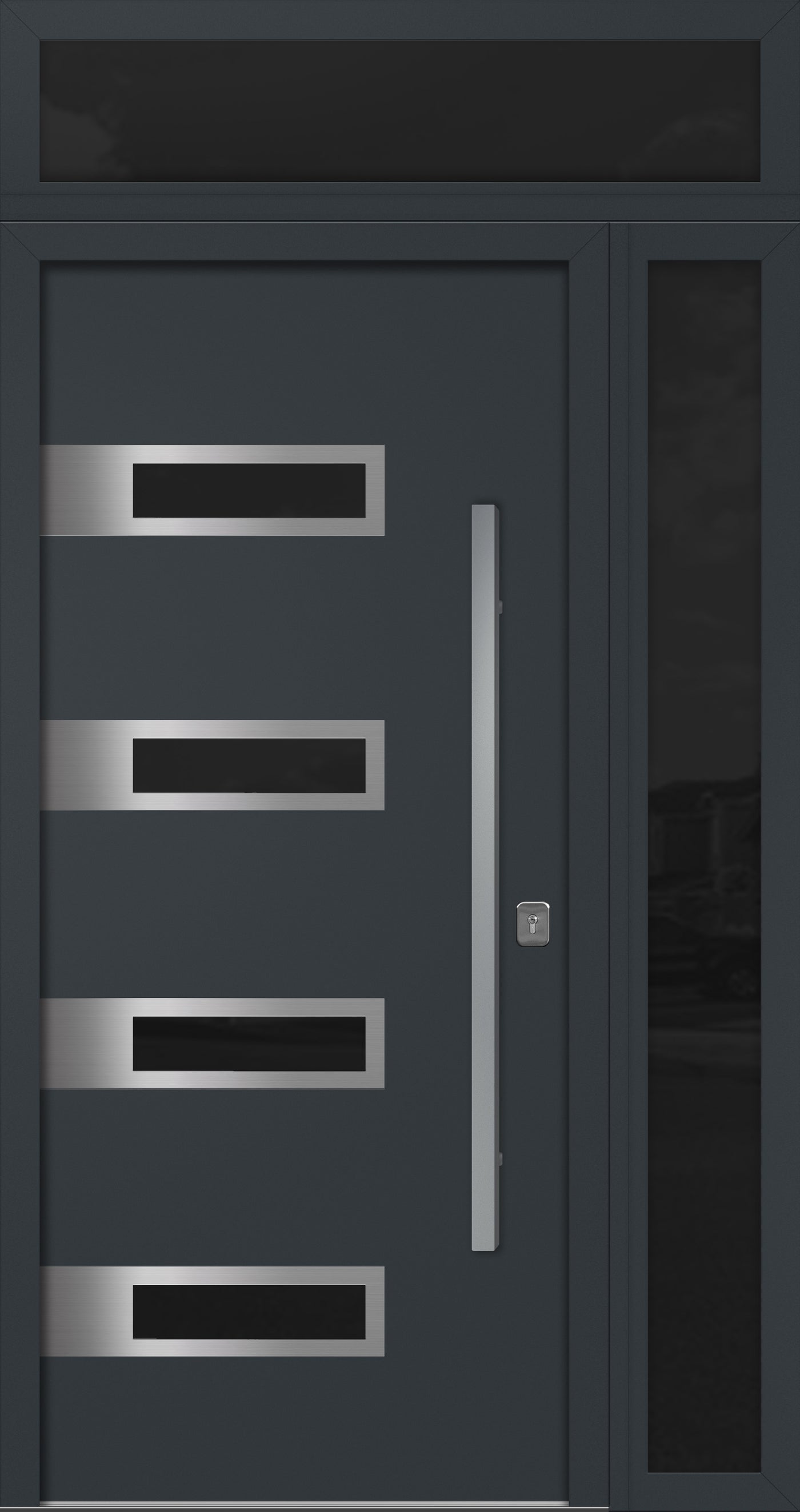 Nova Inox S4 Modern Exterior Single Door 36x80 with Sidelight and Transom - Unit 50x95 1/2 - Gray - Doors and Beyond