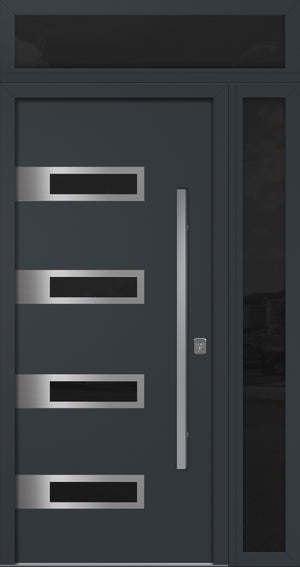 Nova Inox S4 Modern Exterior Single Door 36x80 with Sidelight and Transom - Unit 50x95 1/2 - Gray - Doors and Beyond
