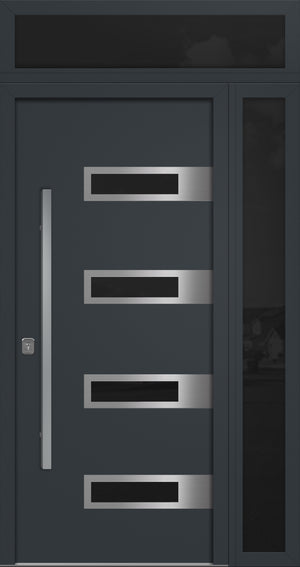 Nova Inox S4 Modern Exterior Single Door 36x80 with Sidelight and Transom - Unit 50x95 1/2 - Gray - Doors and Beyond
