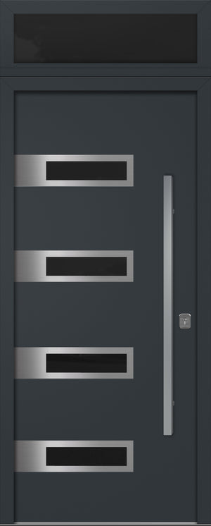 Nova Inox S4 Modern Exterior Single Door 36x80 with Transom - Unit Size 38 x 95 1/2”- Gray - Doors and Beyond