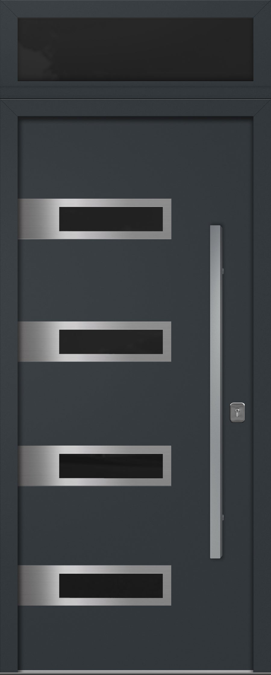 Nova Inox S4 Modern Exterior Single Door 36x80 with Transom - Unit Size 38 x 95 1/2”- Gray - Doors and Beyond
