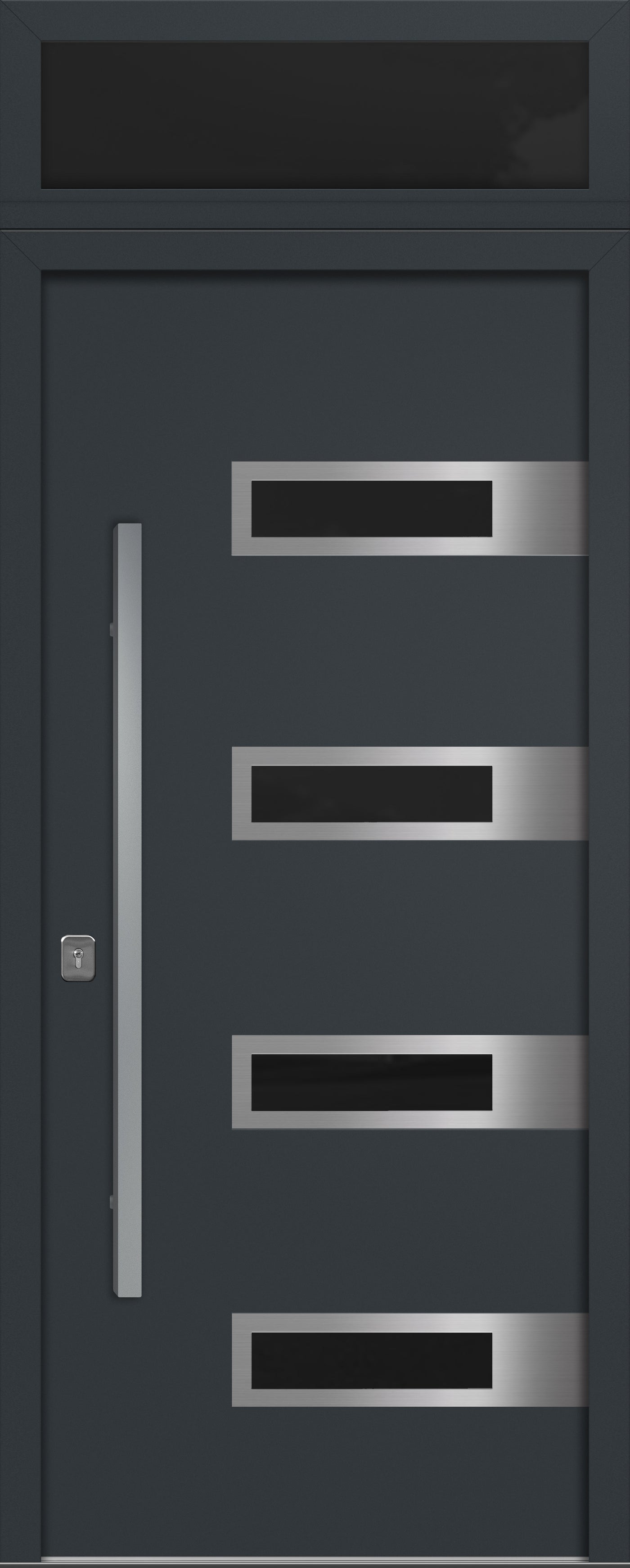 Nova Inox S4 Modern Exterior Single Door 36x80 with Transom - Unit Size 38 x 95 1/2”- Gray - Doors and Beyond