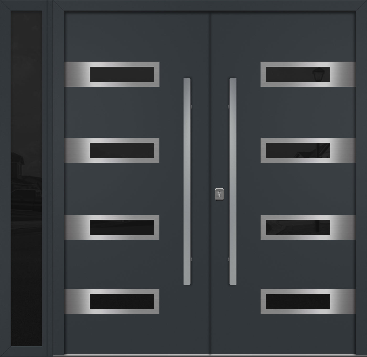 Nova Inox S4 Modern Exterior Double Door W/ (1) 12" Sidelight - Unit 86x81 3/8 - Gray - Doors and Beyond