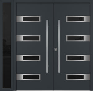 Nova Inox S4 Modern Exterior Double Door W/ (1) 12" Sidelight - Unit 86x81 3/8 - Gray - Doors and Beyond