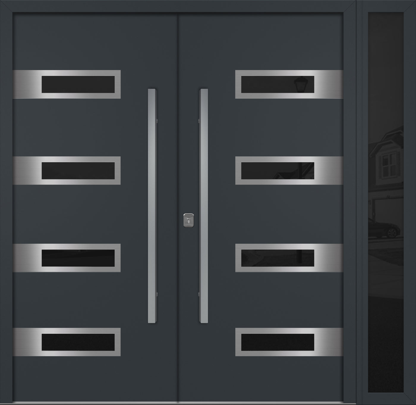Nova Inox S4 Modern Exterior Double Door W/ (1) 12" Sidelight - Unit 86x81 3/8 - Gray - Doors and Beyond