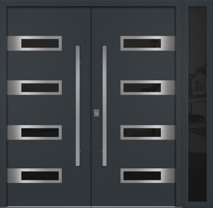 Nova Inox S4 Modern Exterior Double Door W/ (1) 12" Sidelight - Unit 86x81 3/8 - Gray - Doors and Beyond