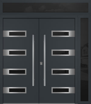 Nova Inox S4 Modern Exterior Double Door 72x80 W/ (1) 12" Sidelight and Transom - Unit 86x95 3/8 - Gray - Doors and Beyond