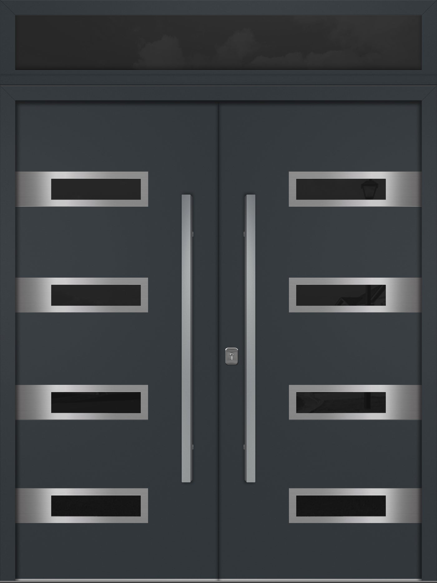 Nova Inox S4 Modern Exterior Double Door 72x80 with Transom - Unit 74x95 1/2 - Gray - Doors and Beyond