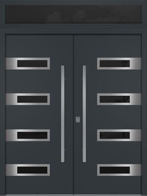Nova Inox S4 Modern Exterior Double Door 72x80 with Transom - Unit 74x95 1/2 - Gray - Doors and Beyond