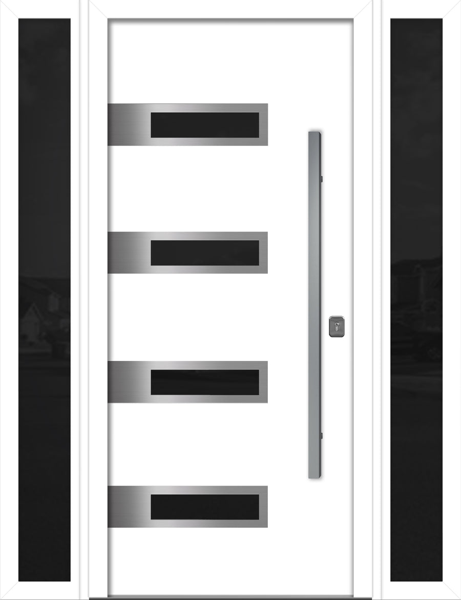 Nova Inox S4 Modern Exterior Single Door W/ (2) 12" Sidelight - Unit 62x81 3/8 - White - Doors and Beyond