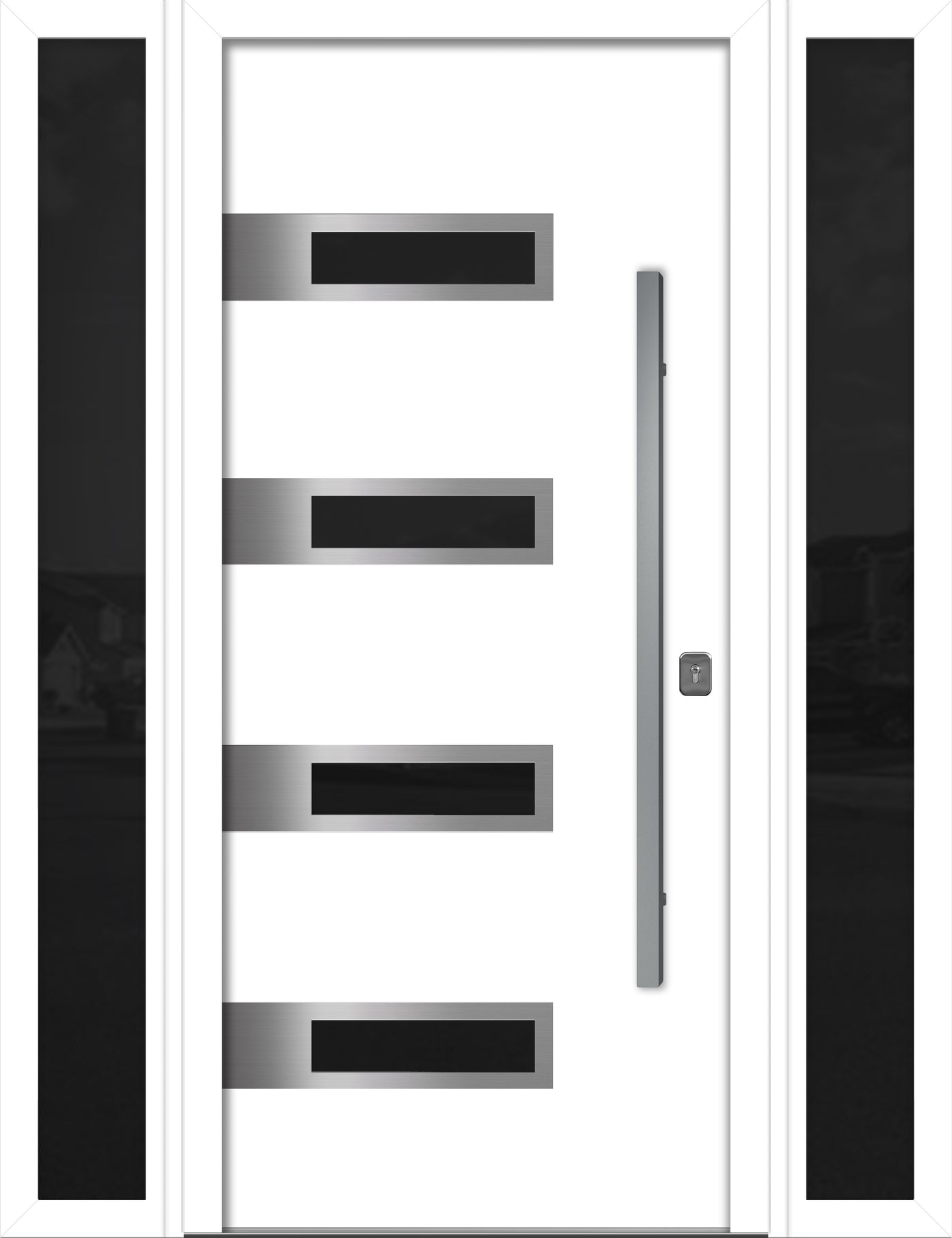 Nova Inox S4 Modern Exterior Single Door W/ (2) 12" Sidelight - Unit 62x81 3/8 - White - Doors and Beyond